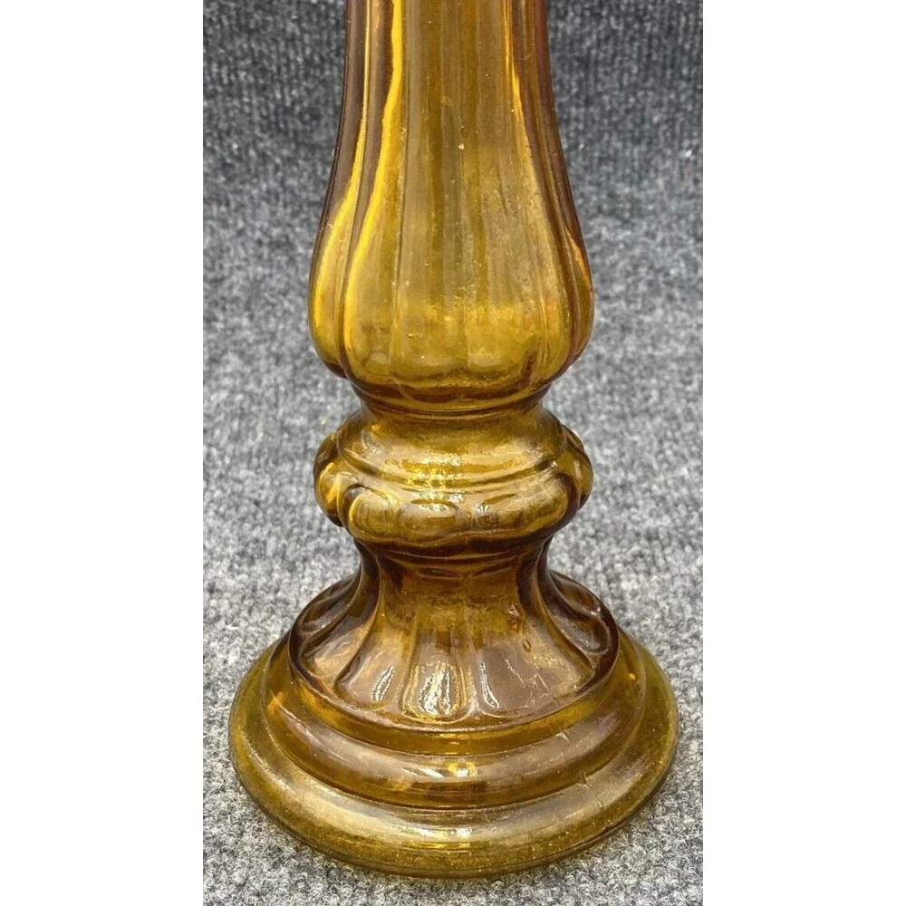 Vintage Empoli Italy Amber Glass Candlestick Holder Column Bud Vase MCM 12